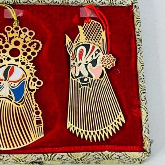5 Oriental Asian Mask Gold metal Bookmarks Ornaments All are 3.25" tall by 2" wi - Picture 7 of 8